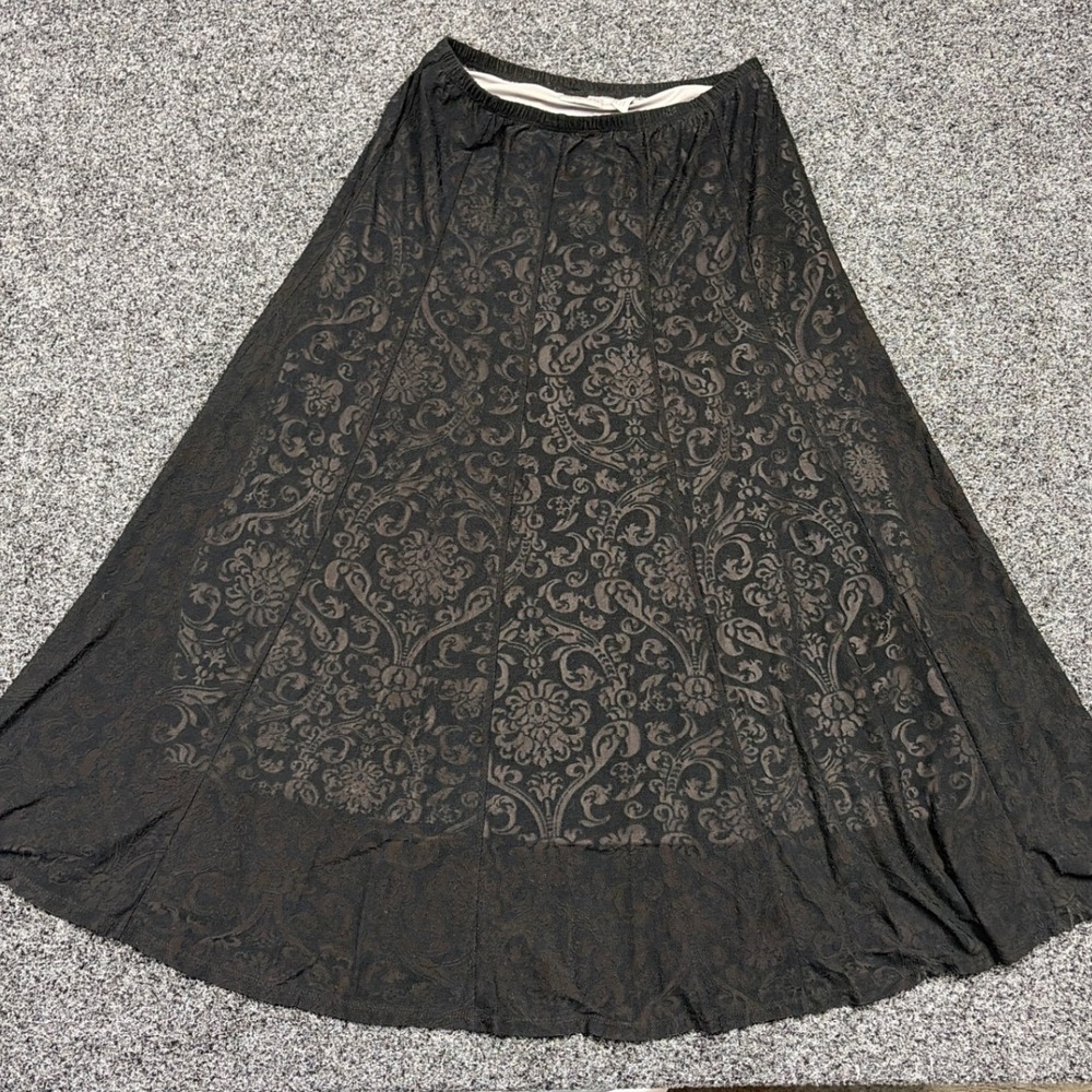Chico's Skirt Women 1 Black Damask Lace A-Line Midi Elastic Waist Whimsigoth